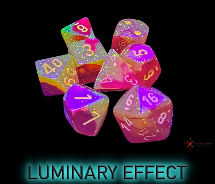 CHX 30051 Gemini Gellow-Red/yellow Polyhedral Luminary 7-Dice Set (with bonus die)