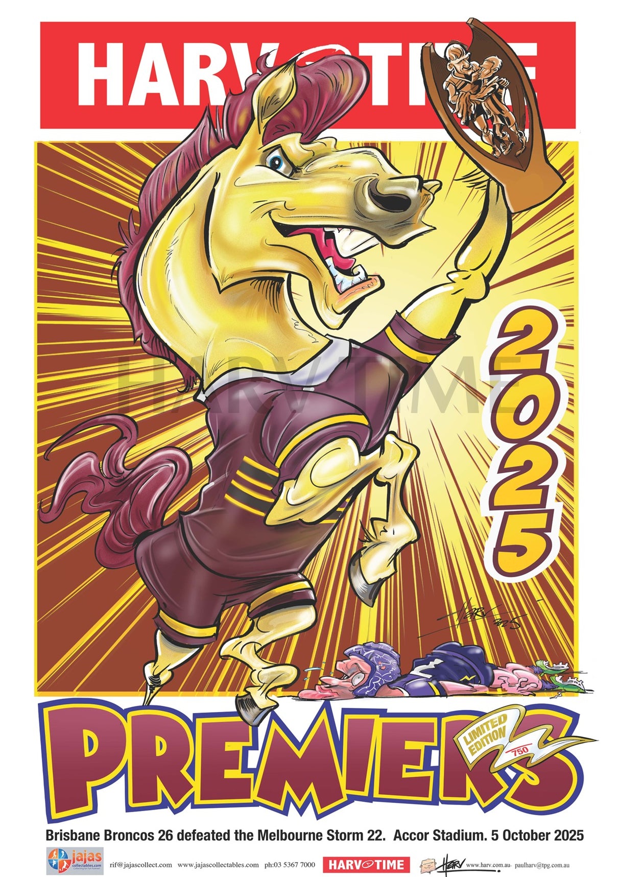 Brisbane Broncos 2025 NRL Premiership Poster, Harv Time