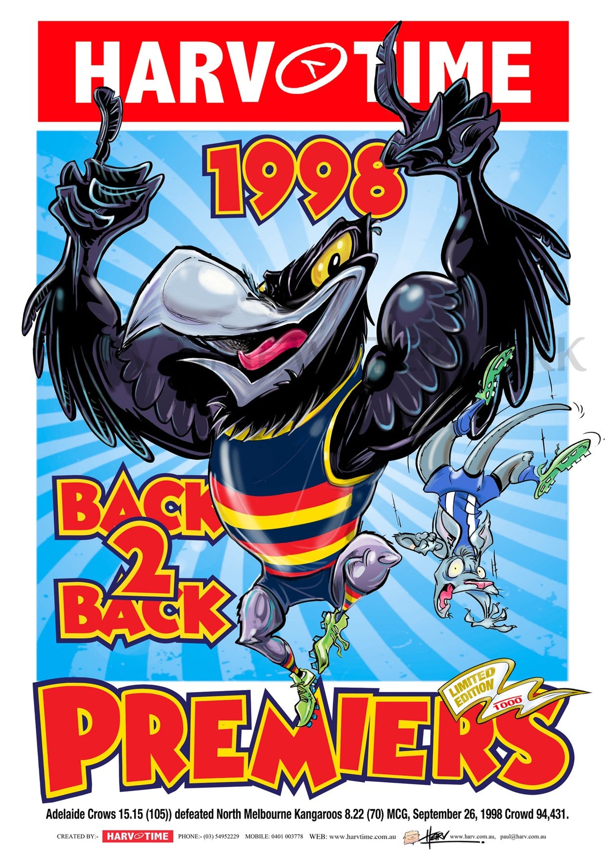 Adelaide Crows, 1998 Premiership Poster, Harv Time