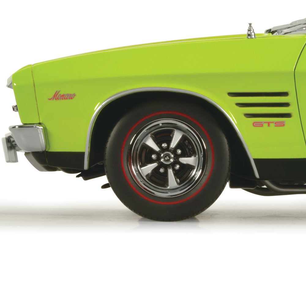 Classic Carlectables Holden HQ Monaro GTS Sedan Barbados Green with Black Stripes (350ci Engine), 1:18 Scale Diecast Model Car