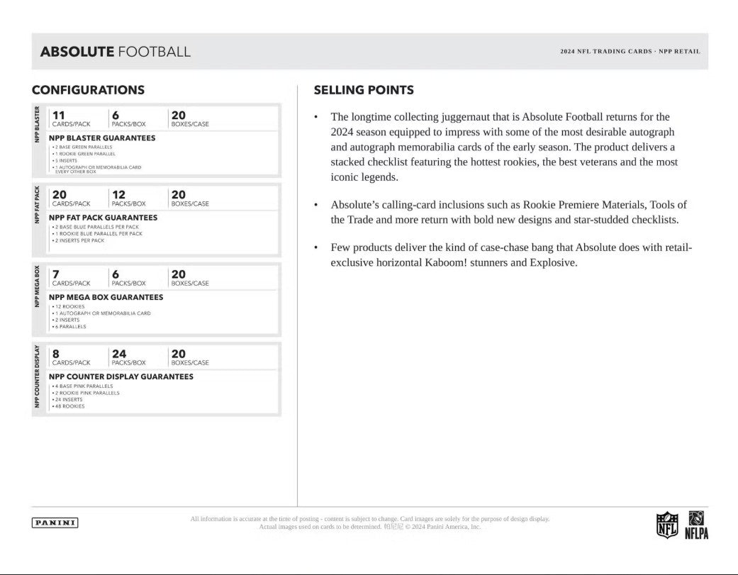 2024 Panini Absolute Football NFL Blaster Box
