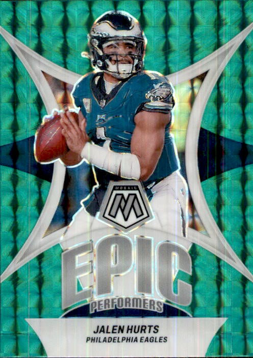 Jalen Hurts, Epic Performances, Green Prizm, 2024 Panini Mosaic Football NFL