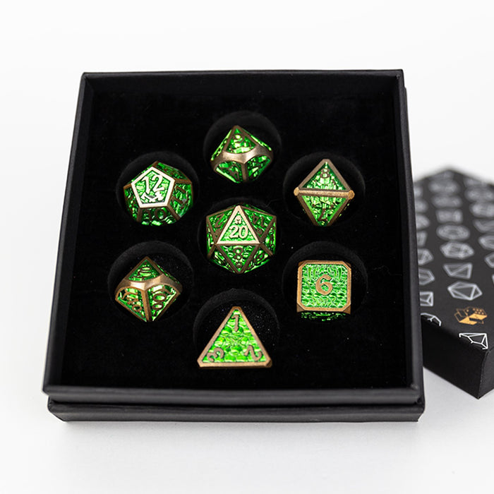 LPG Dice Set - Metal RPG Draco Bright Green/Brass