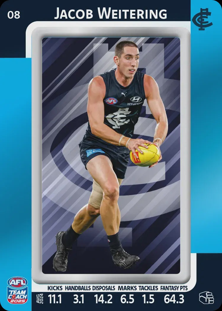 Jacob Weitering, #08, Blue Parallel, 2025 Teamcoach AFL