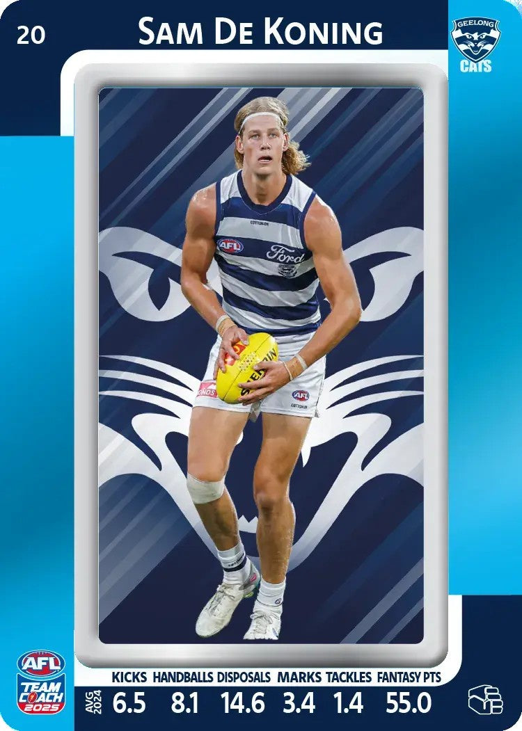 Sam De Koning, #20, Blue Parallel, 2025 Teamcoach AFL