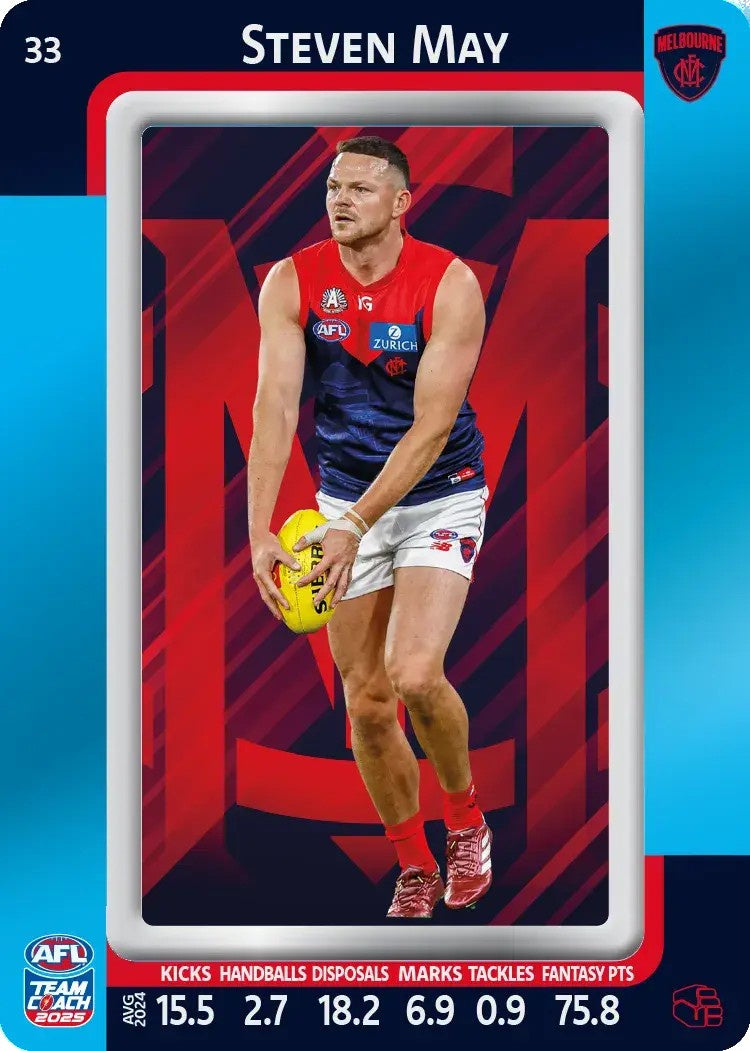Steven May, #33, Blue Parallel, 2025 Teamcoach AFL