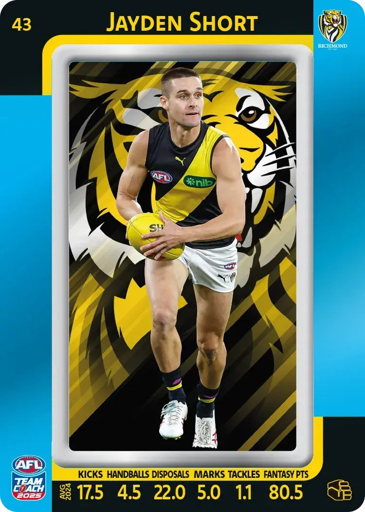 Jayden Short, #43, Blue Parallel, 2025 Teamcoach AFL