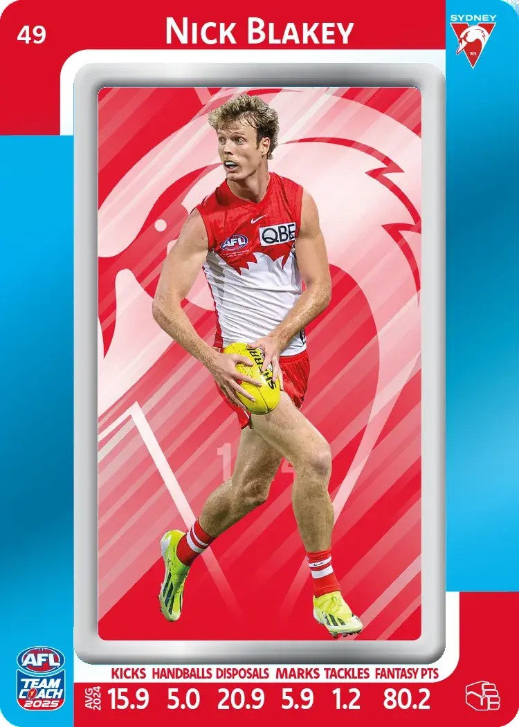 Nick Blakey, #49, Blue Parallel, 2025 Teamcoach AFL