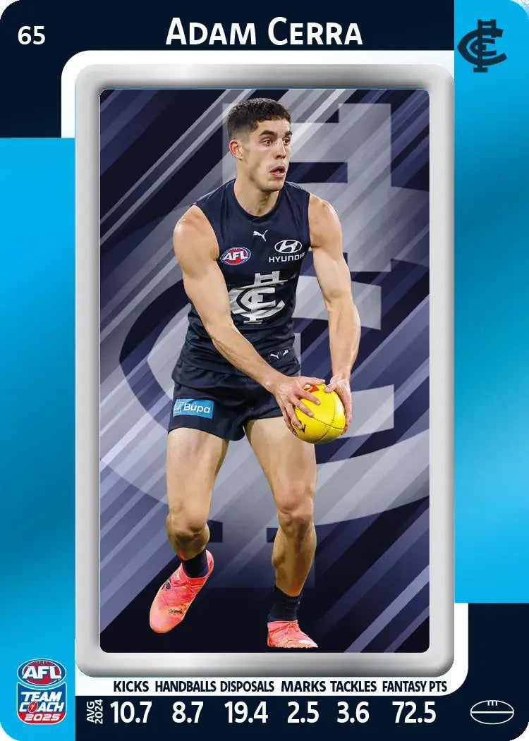 Adam Cerra, #65, Blue Parallel, 2025 Teamcoach AFL