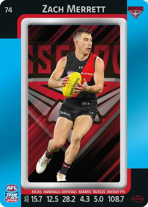 Zach Merrett, #74, Blue Parallel, 2025 Teamcoach AFL