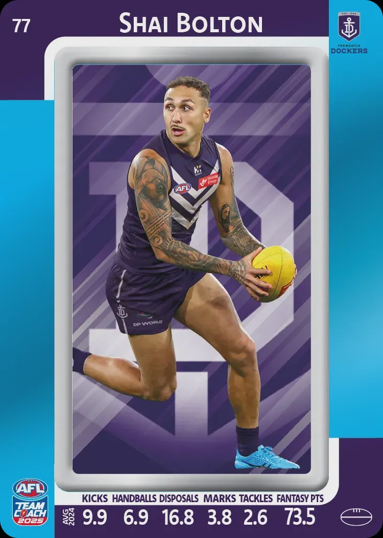 Shai Bolton, #77, Blue Parallel, 2025 Teamcoach AFL