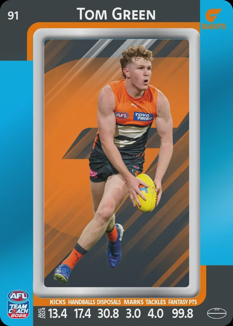 Tom Green, #91, Blue Parallel, 2025 Teamcoach AFL