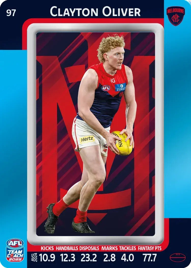 Clayton Oliver, #97, Blue Parallel, 2025 Teamcoach AFL