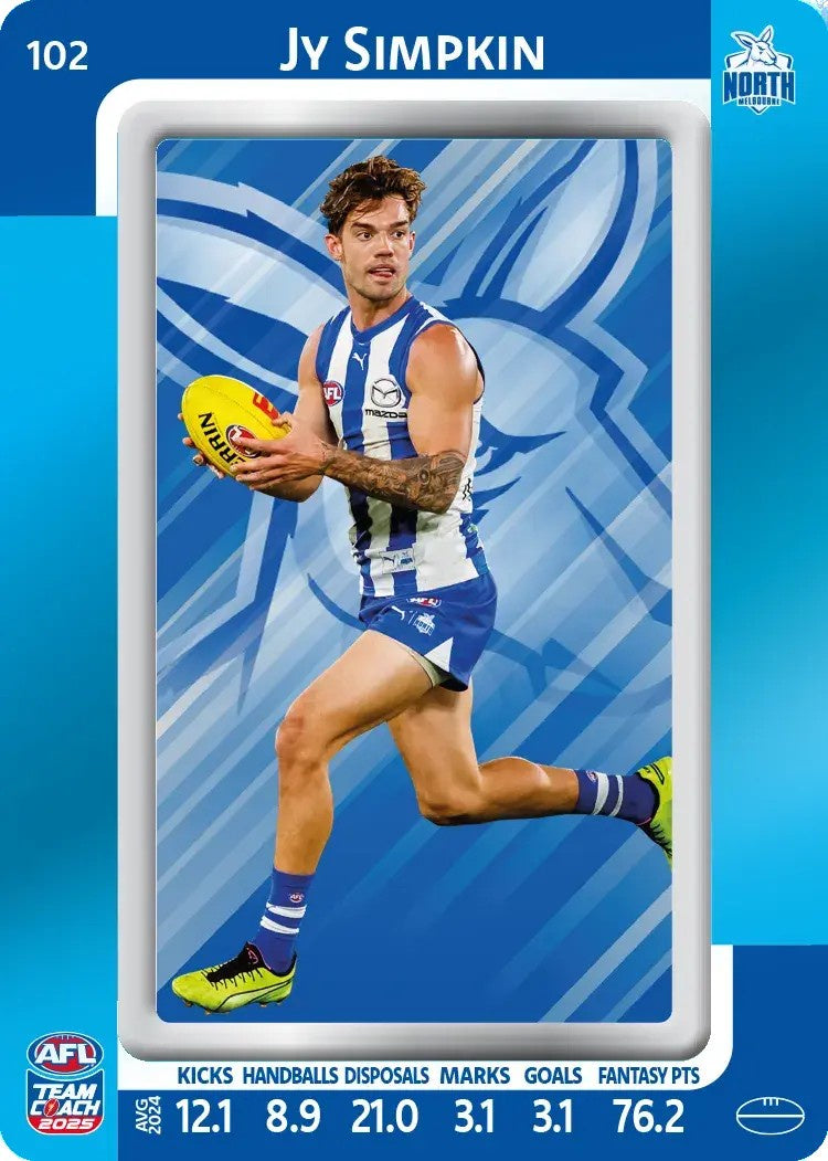 Jy Simpkin, #102, Blue Parallel, 2025 Teamcoach AFL