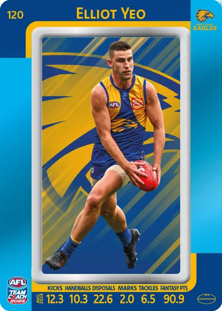 Elliot Yeo, #120, Blue Parallel, 2025 Teamcoach AFL