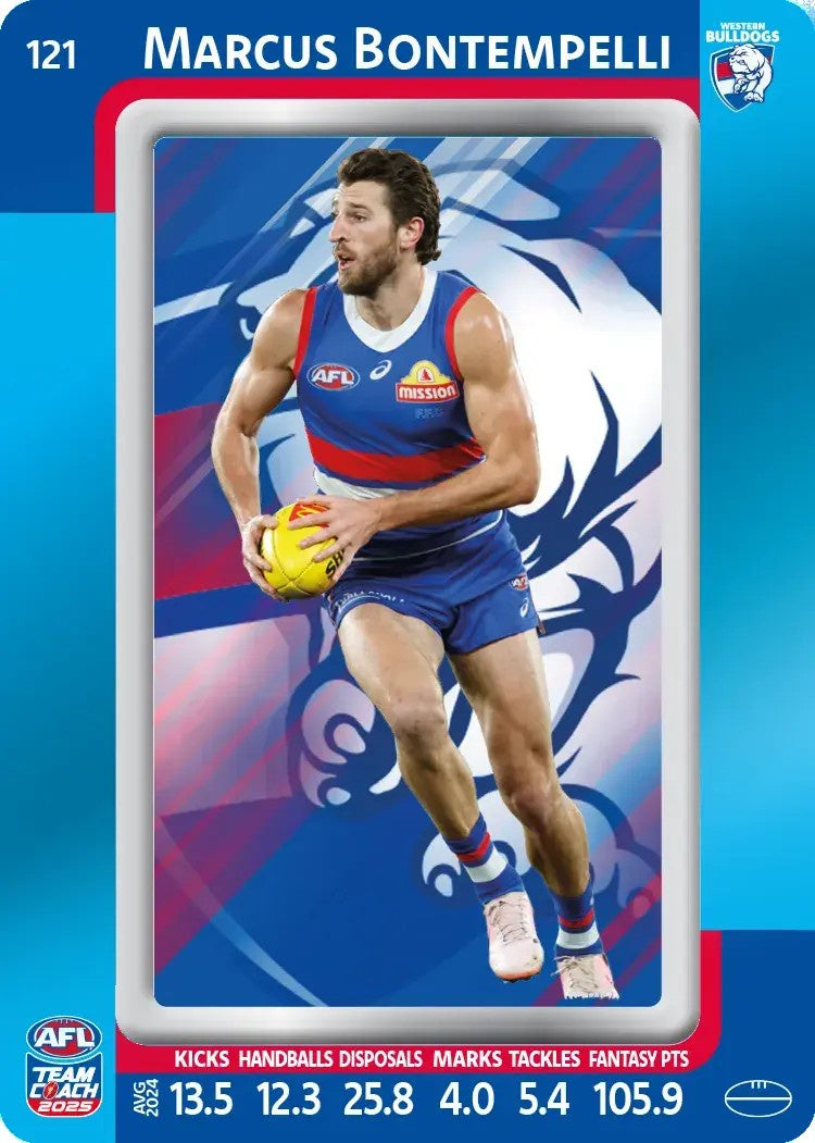 Marcus Bontempelli, #121, Blue Parallel, 2025 Teamcoach AFL