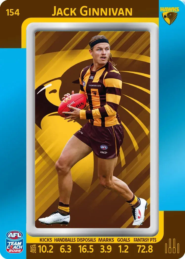 Jack Ginnivan, #154, Blue Parallel, 2025 Teamcoach AFL