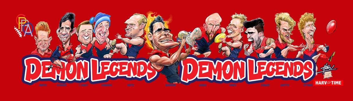 Melbourne Demons Player Legends Caricature Bar Runner. Art by HarvTime.