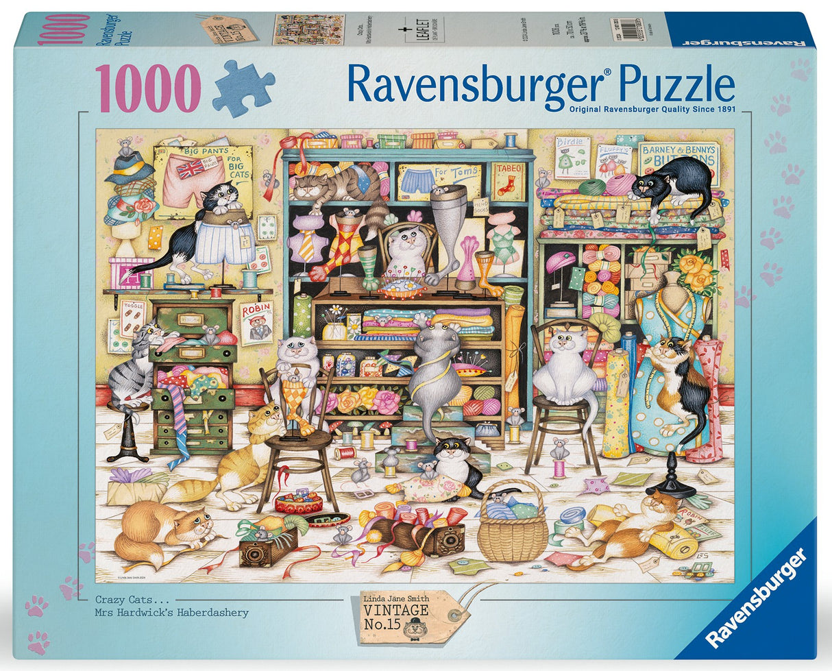 Ravensburger - Crazy Cats Mrs Hardwicks Haberdashery - 1000 Piece Jigsaw Puzzle