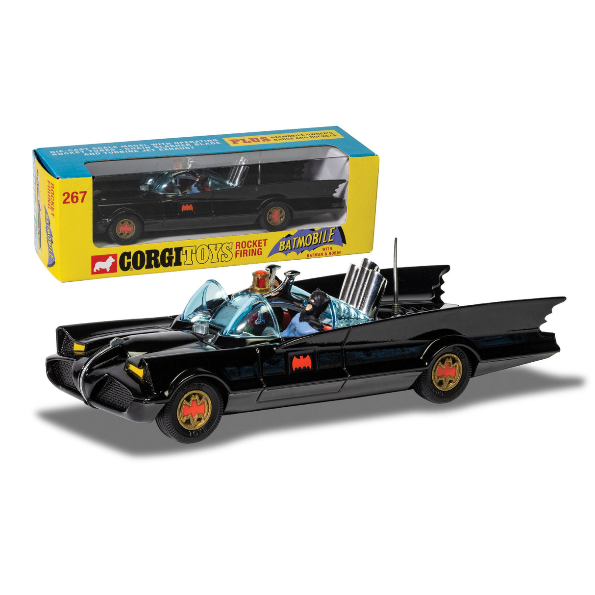 CORGI BATMOBILE WITH BATMAN AND ROBIN, 1:45 Scale Diecast Car