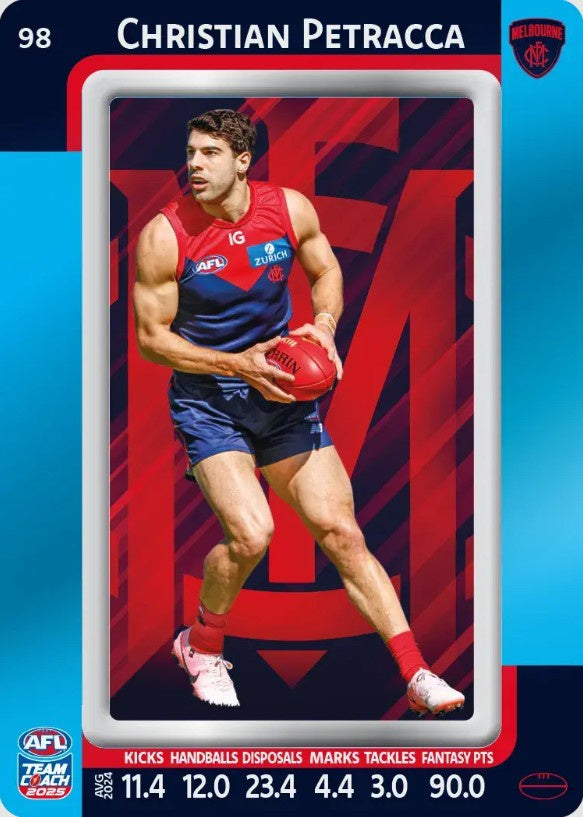 Christian Petracca, #98, Blue Parallel, 2025 Teamcoach AFL