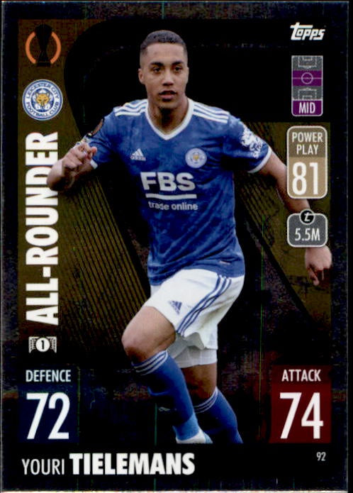 Youri Tielemans, All-Rounder, 2021-22 Topps Match Attax UEFA Champions & Europa League