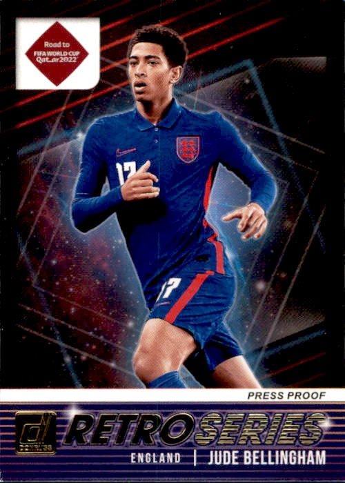 Jude Bellingham, Retro Series GOLD Press Proof, 2021-22 Panini Donruss Soccer Road To FIFA World Cup Qatar