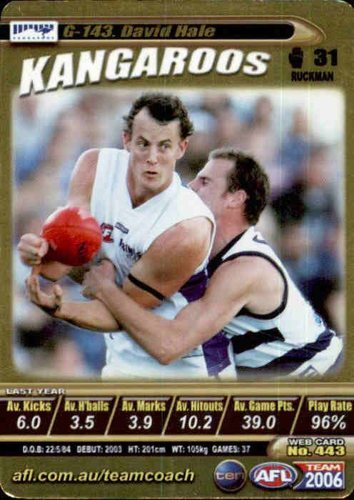David Hale, Gold, 2006 Teamcoach AFL