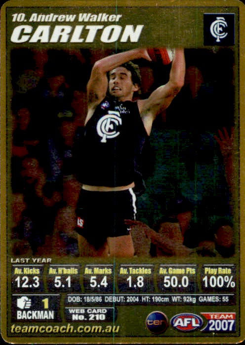 Andrew Walker, Gold, 2007 Teamcoach AFL