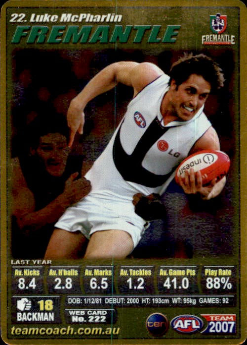Luke McPharlin, Gold, 2007 Teamcoach AFL