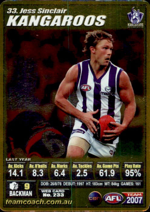 Jess Sinclair, Gold, 2007 Teamcoach AFL