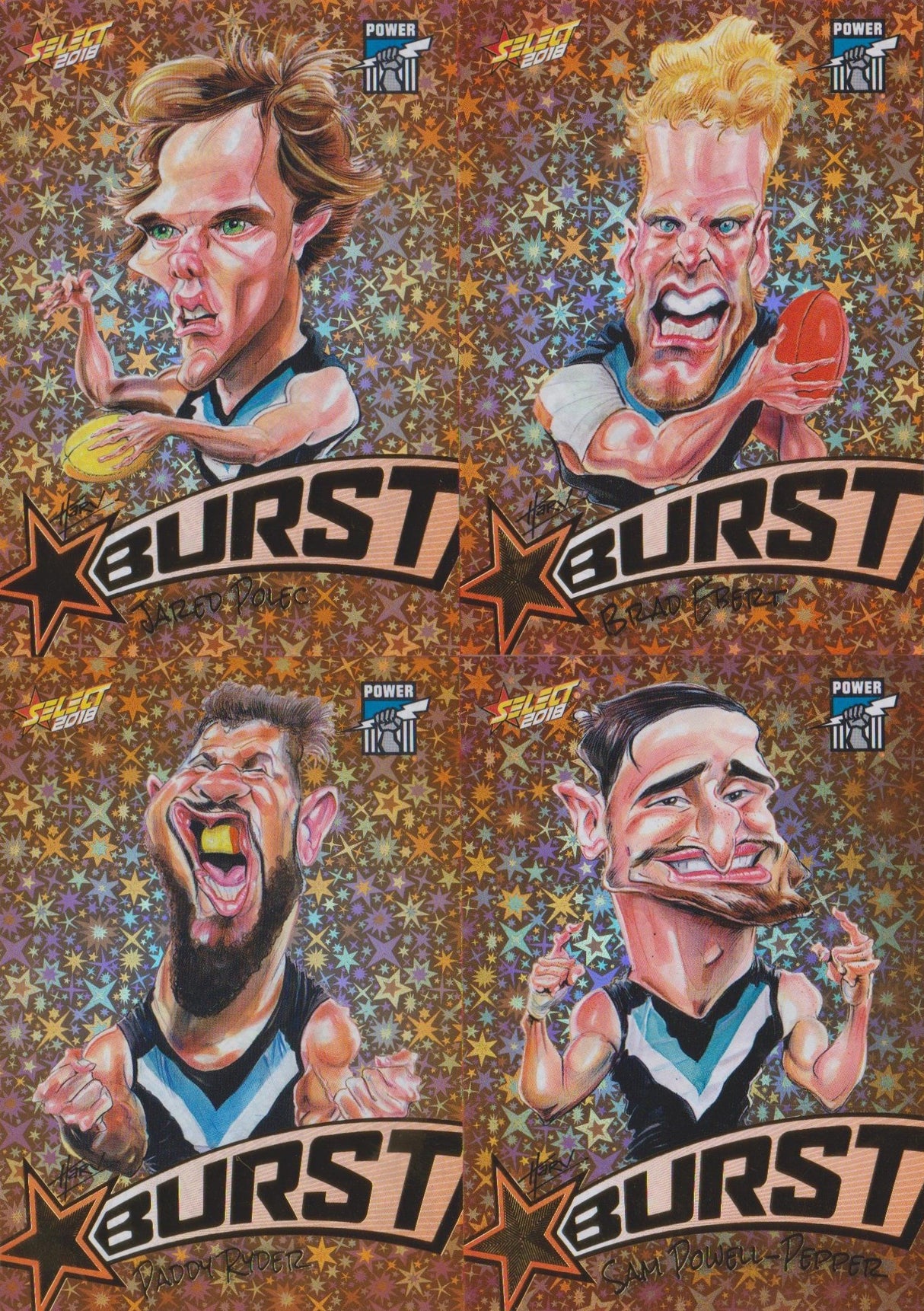 Port Adelaide Power, Starburst Orange Caricatures Team Set, 2018 Select AFL Footy Stars