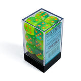 CHX 26670 Gemini Plasma Green-Teal/orange Luminary 16mm d6 Dice Block (12 dice)