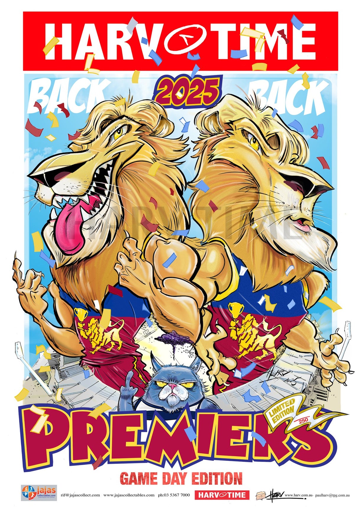 Brisbane Lions 2025 Premiership Poster, GAME DAY, Harv Time