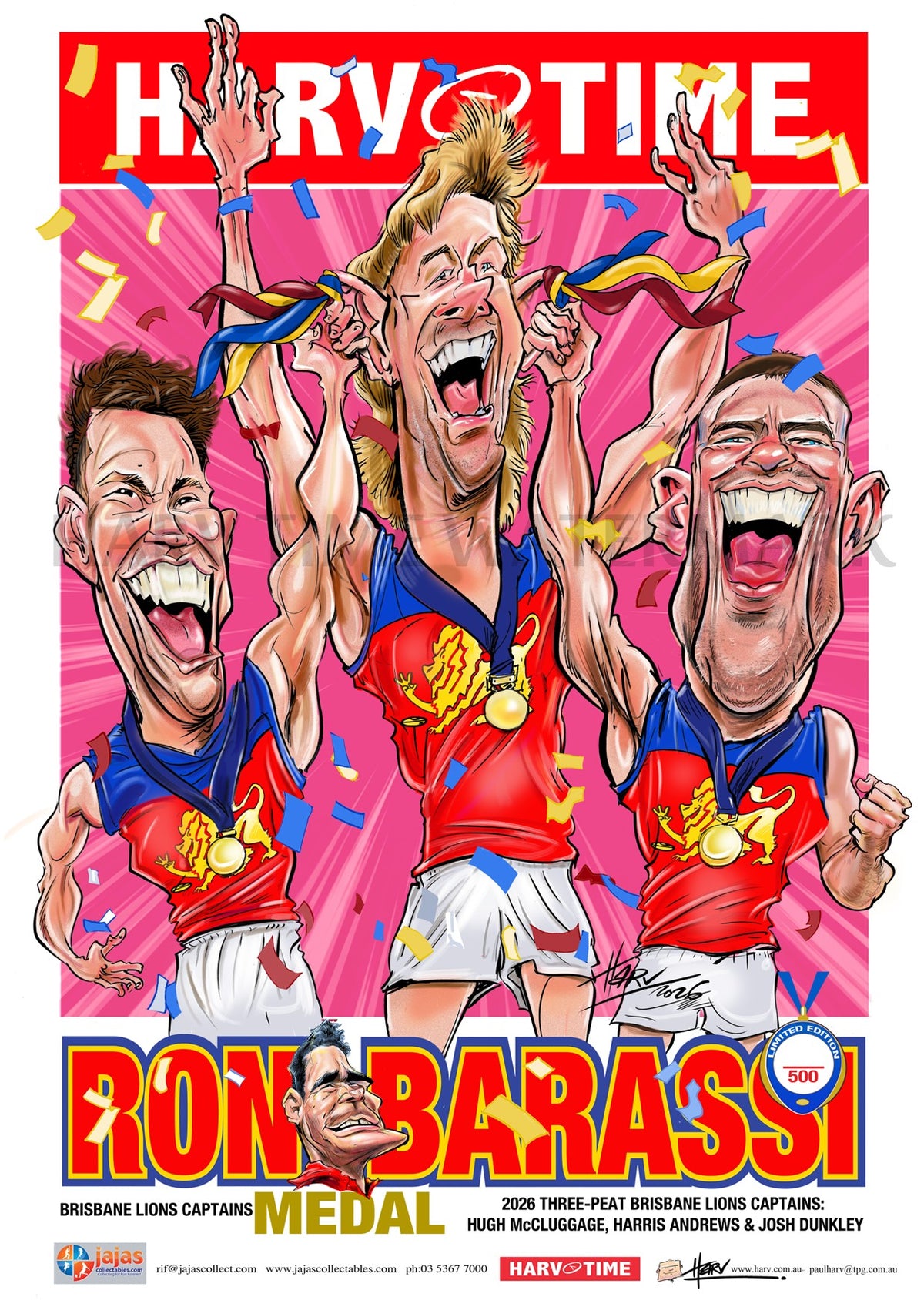 Harris Andrews, Hugh McCluggage & Josh Dunkley, 2026 Premiership Captain Poster, Harv Time