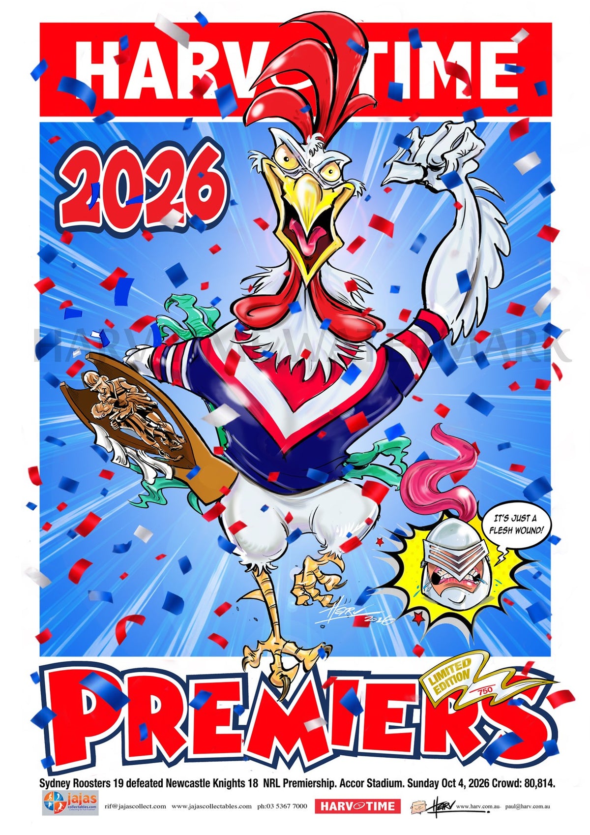Sydney Roosters 2026 NRL Premiership Poster, Harv Time
