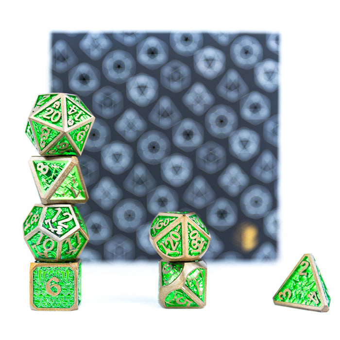 LPG Dice Set - Metal RPG Draco Bright Green/Brass