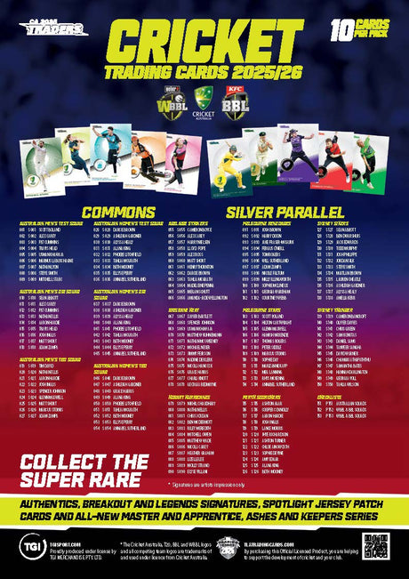 2025-26 TLA CA Cricket Traders Base Set of 153 cards