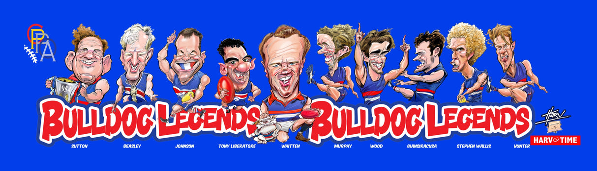Western Bulldogs Player Legends Caricature Bar Runner. Art by HarvTime.