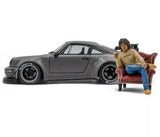 2024 Porsche RWB Body Kit Nargo Grey w/Akira Nakai Figure, 1:18 Scale Diecast Car