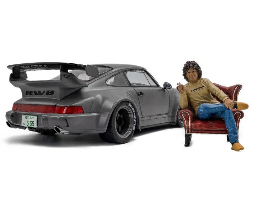 2024 Porsche RWB Body Kit Nargo Grey w/Akira Nakai Figure, 1:18 Scale Diecast Car